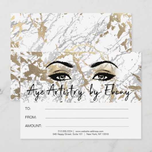 Gold White Marble Makeup Beauty Certificate Ebony1 (Voorkant / Achterkant)