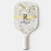 Gold & White marmer, Gold Bar, zwarte naam/monogra Pickleball Paddle (Achterkant)