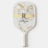 Gold & White marmer, Gold Bar, zwarte naam/monogra Pickleball Paddle (Voorkant)