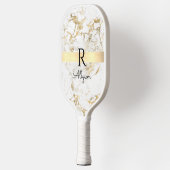 Gold & White marmer, Gold Bar, zwarte naam/monogra Pickleball Paddle (Links)