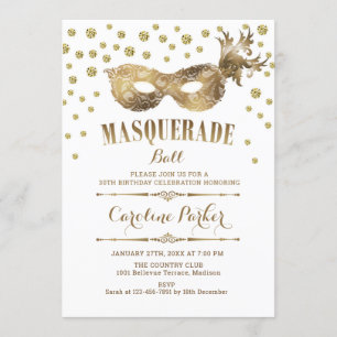 Gold White Masquerade Ball Birthday Party Kaart