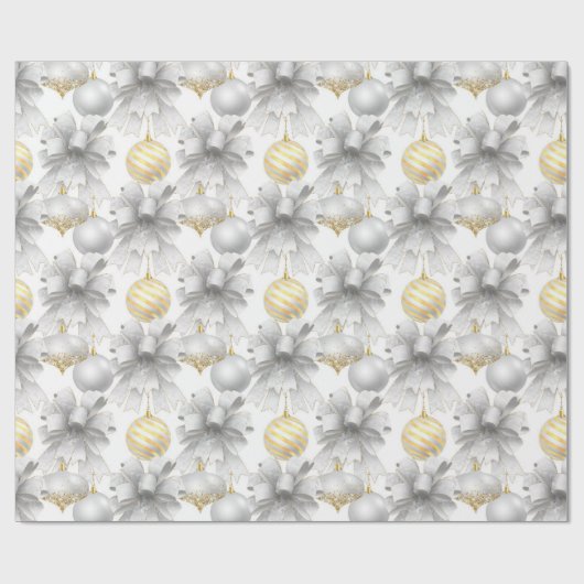 Gold White Metallic Bows & Ornamenten Vakantie Cadeaupapier (Vlak)