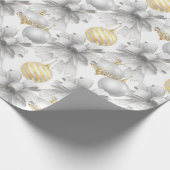 Gold White Metallic Bows & Ornamenten Vakantie Cadeaupapier (Hoek)