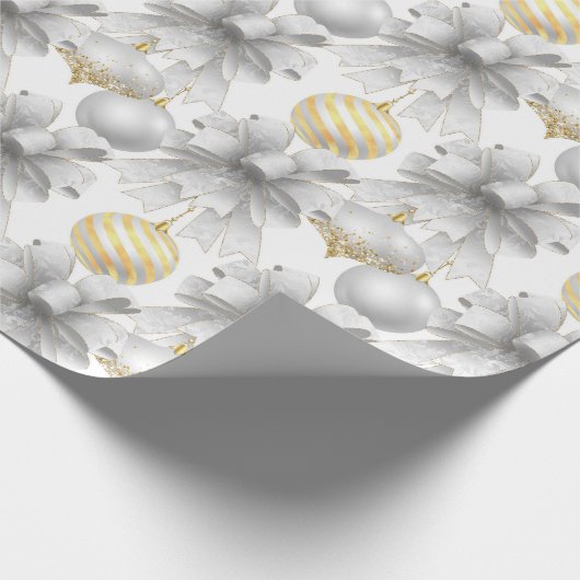 Gold White Metallic Bows & Ornamenten Vakantie Cadeaupapier (Hoek)