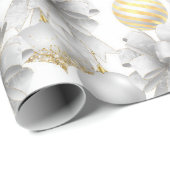 Gold White Metallic Bows & Ornamenten Vakantie Cadeaupapier (Rol Hoek)