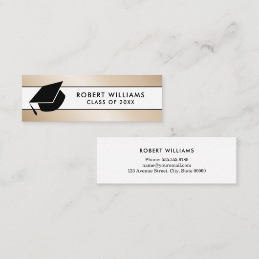 Gold White Metallic Grad Cap Graduation Insert Mini Visitekaartje (Voorkant / Achterkant)