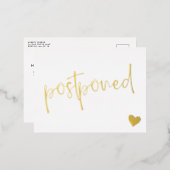 Gold & White Minimalist Postponed Wedding Folie Uitnodiging Briefkaart (Voorkant / Achterkant)