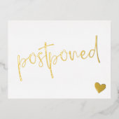 Gold & White Minimalist Postponed Wedding Folie Uitnodiging Briefkaart (Voorkant)