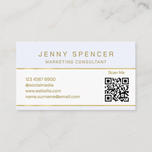 Gold White Minimalist QR Code Professional Visitekaartje (Achterkant)