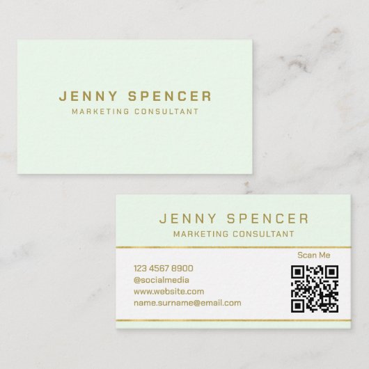 Gold White Minimalist QR Code Professional Visitekaartje (Voorkant / Achterkant)