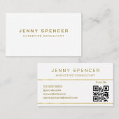 Gold White Minimalist QR Code Professional Visitekaartje (Voorkant / Achterkant)
