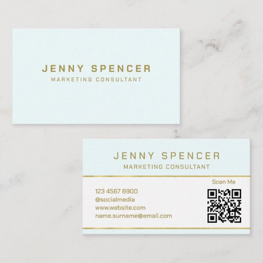 Gold White Minimalist QR Code Professional Visitekaartje (Voorkant / Achterkant)