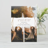 Gold White minimalist script 3 foto's bruiloft Save The Date (Staand voorkant)
