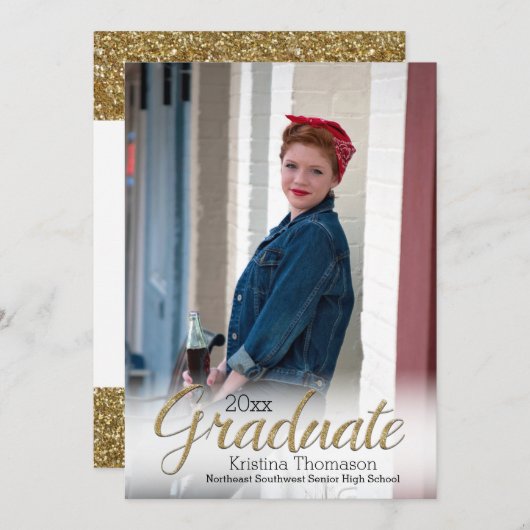 Gold White Mist Photo High School Afstuderen Kaart (Voorkant / Achterkant)