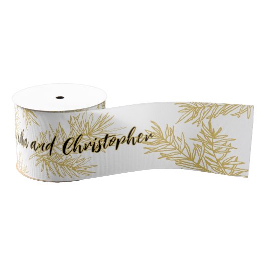Gold White Modern Elegant Botanical Christmas Grosgrain Lint (Spoel)