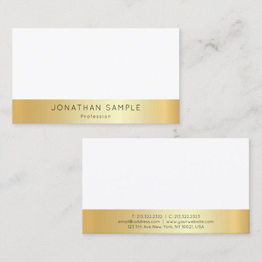 Gold White Modern Elegant Simple Custom Sjabloon Visitekaartje (Voorkant / Achterkant)