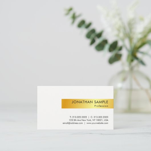 Gold White Modern Elegant Simple Design Sjabloon Visitekaartje (Staand voorkant)