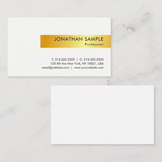Gold White Modern Elegant Simple Design Sjabloon Visitekaartje (Voorkant / Achterkant)