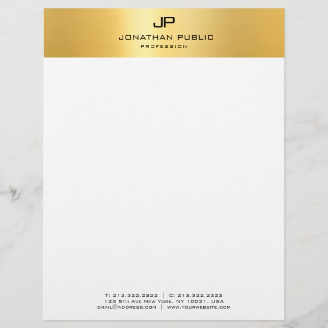 Gold White Modern Monogram Eenvoudige Sjabloon Briefhoofd (Voorkant)