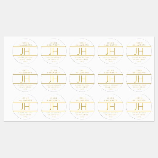 Gold & White Modern Monogramed Waterbestendige Lab Labels (Vel)