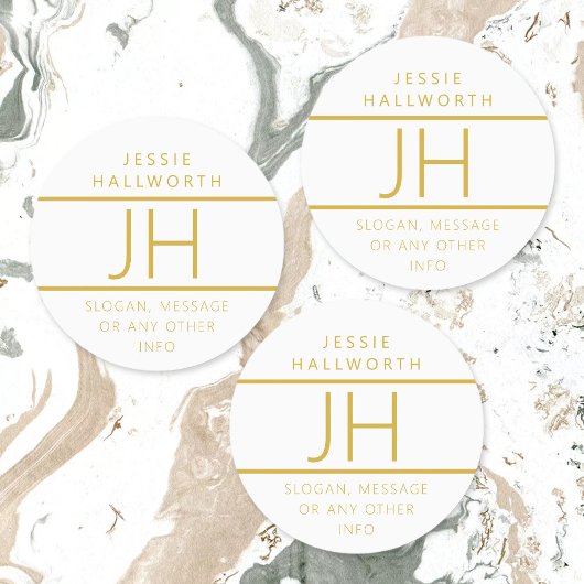 Gold & White Modern Monogramed Waterbestendige Lab Labels