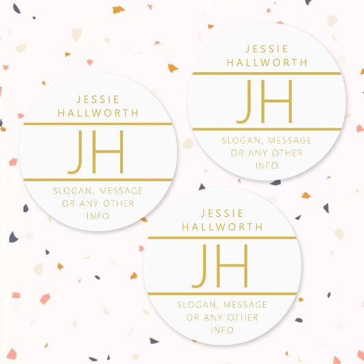 Gold & White Modern Monogramed Waterbestendige Lab Labels