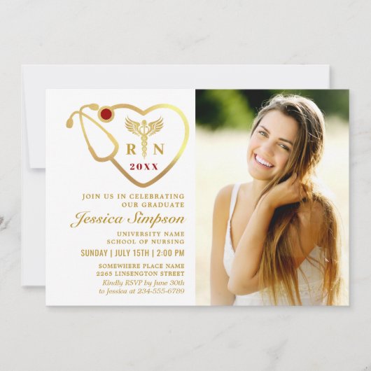 Gold White Modern Nursing School Graduparty Kaart (Voorkant)