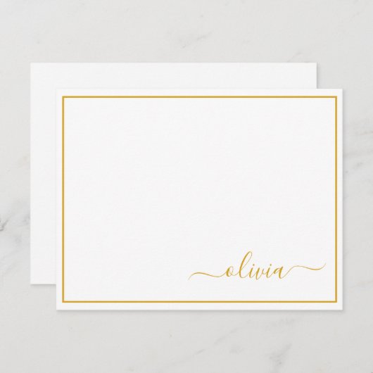 Gold White Modern Script Girly Monogram Name Bedankkaart (Voorkant / Achterkant)