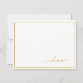 Gold White Modern Script Girly Monogram Name Bedankkaart