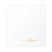 Gold White Modern Script Girly Monogram Name Notitieblok (Voorkant)