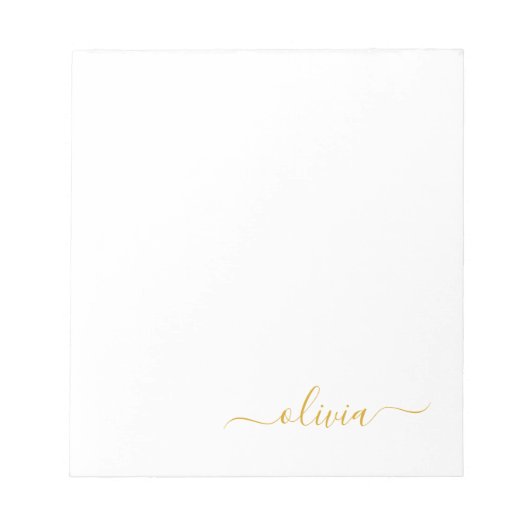 Gold White Modern Script Girly Monogram Name Notitieblok (Voorkant)