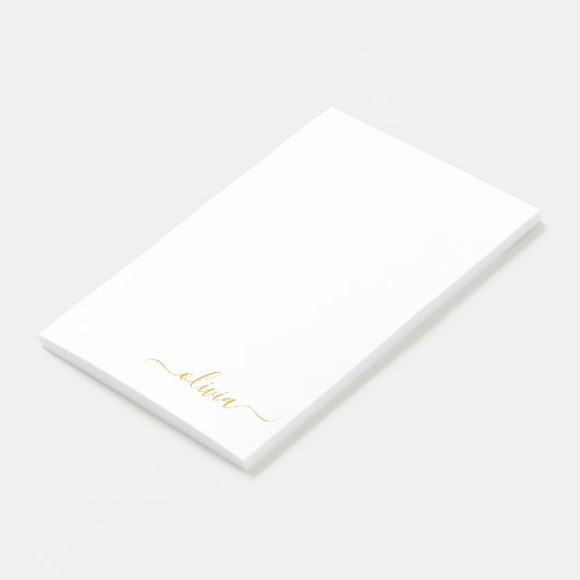 Gold White Modern Script Girly Monogram Name Post-it® Notes (Schuin)