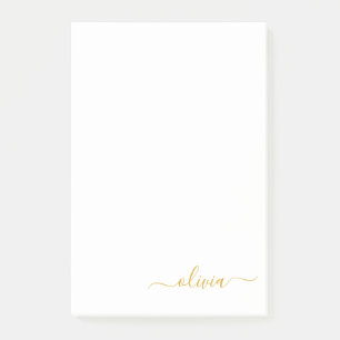 Gold White Modern Script Girly Monogram Name Post-it® Notes