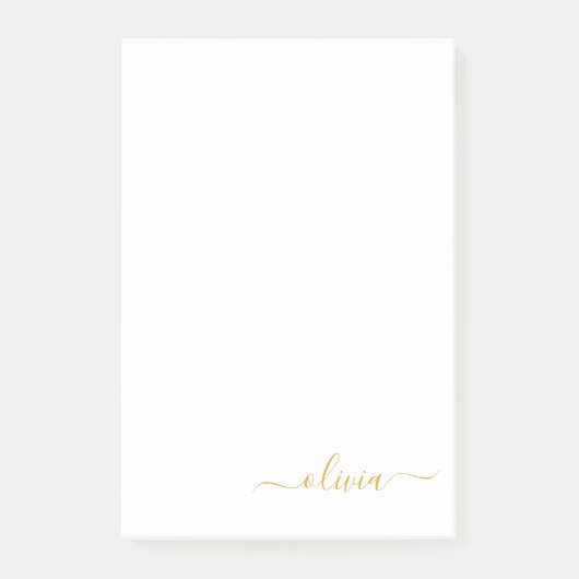 Gold White Modern Script Girly Monogram Name Post-it® Notes (Voorkant)