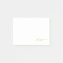 Gold White Modern Script Girly Monogram Name Post-it® Notes