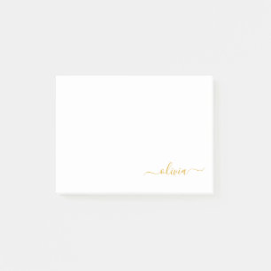 Gold White Modern Script Girly Monogram Name Post-it® Notes