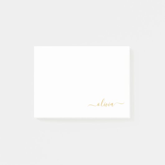 Gold White Modern Script Girly Monogram Name Post-it® Notes (Voorkant)