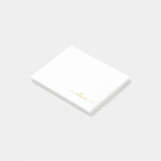 Gold White Modern Script Girly Monogram Name Post-it® Notes (Schuin)