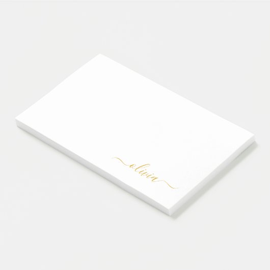 Gold White Modern Script Girly Monogram Name Post-it® Notes (Schuin)