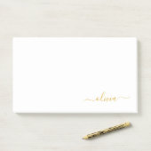 Gold White Modern Script Girly Monogram Name Post-it® Notes (Op bureau)