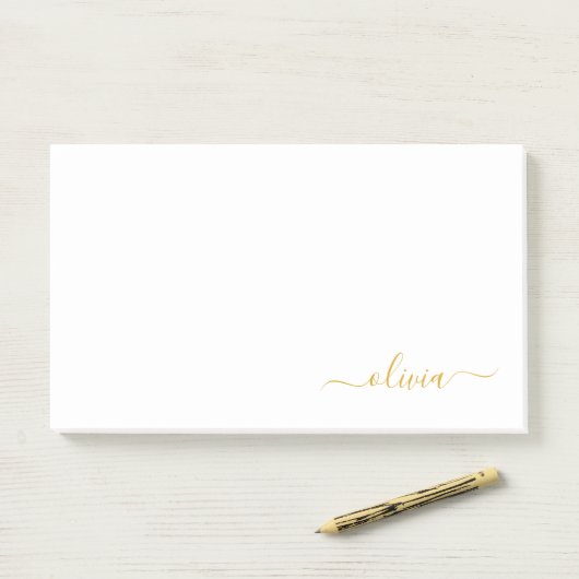 Gold White Modern Script Girly Monogram Name Post-it® Notes (Op bureau)