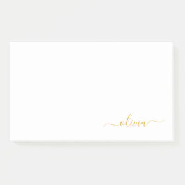 Gold White Modern Script Girly Monogram Name Post-it® Notes