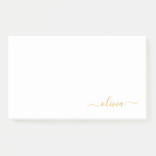 Gold White Modern Script Girly Monogram Name Post-it® Notes