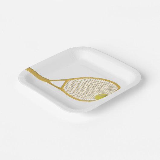 Gold & White Modern Tennis Ball Racket Papieren Bordje (Gebogen)