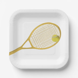 Gold & White Modern Tennis Ball Racket Papieren Bordje