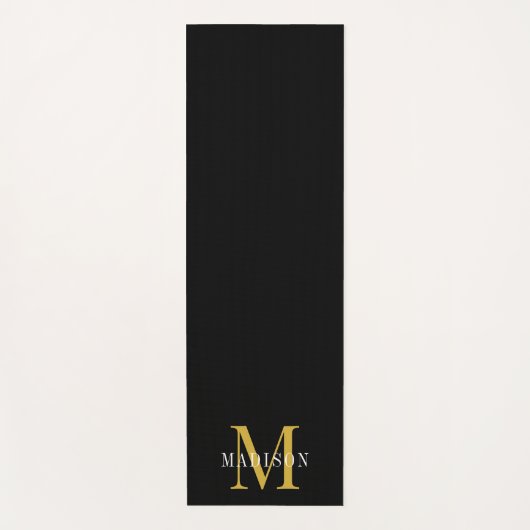Gold White Monogram Black Yogamat (Voorkant)