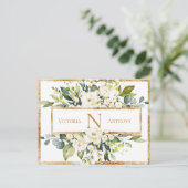 Gold White Monogram Floral Greenery Save the Date Briefkaart (Staand voorkant)