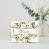 Gold White Monogram Floral Wedding Save the Date Briefkaart (Staand voorkant)