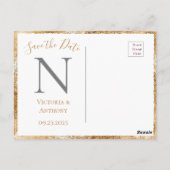 Gold White Monogram Floral Wedding Save the Date Briefkaart (Achterkant)