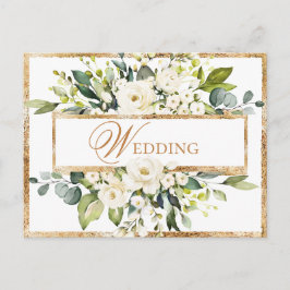 Gold White Monogram Floral Wedding Save the Date Briefkaart